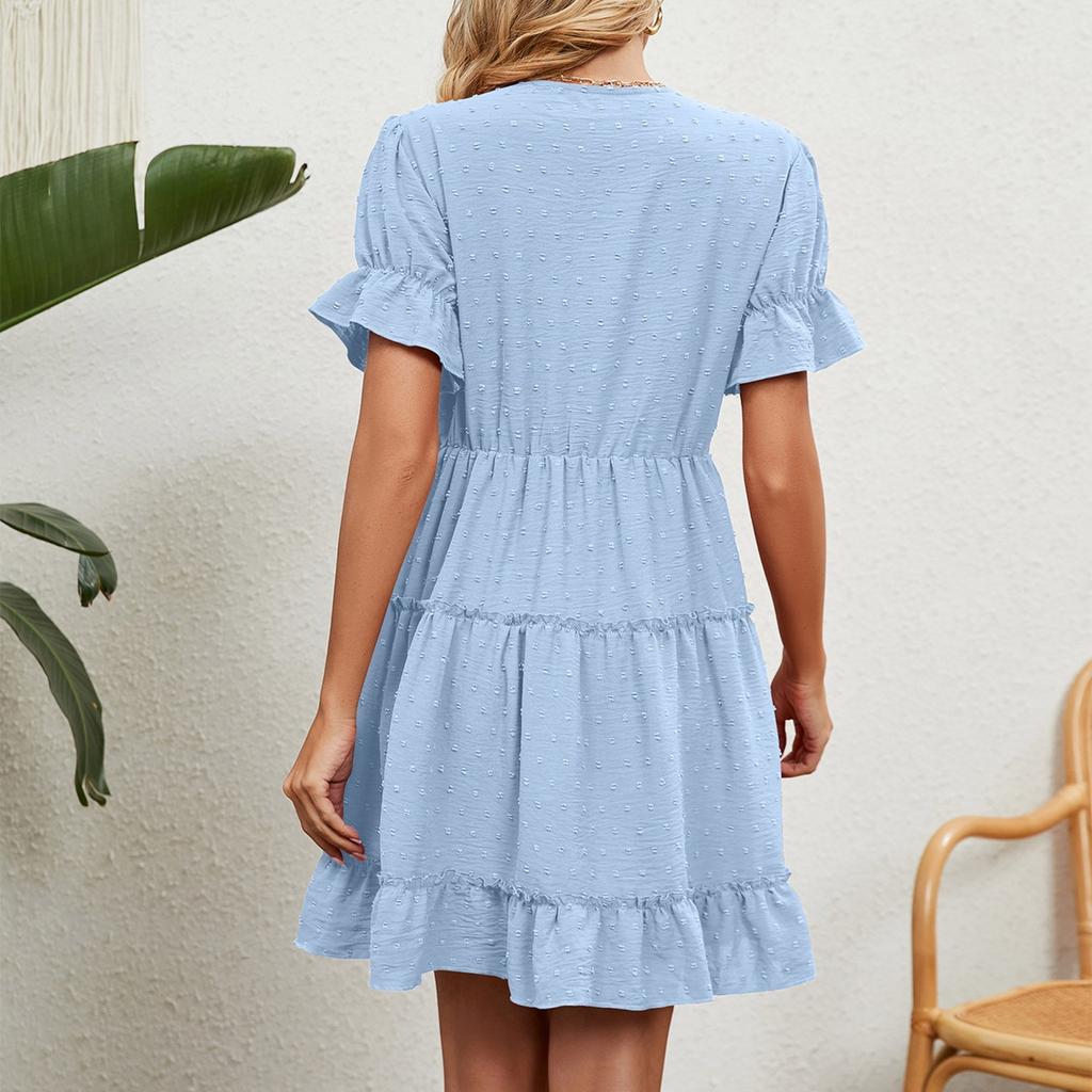 Женское платье-торт с V-образным вырезом и коротким рукавом, кружевное, пэчворк, повседневное платье, платье для поездок на работу