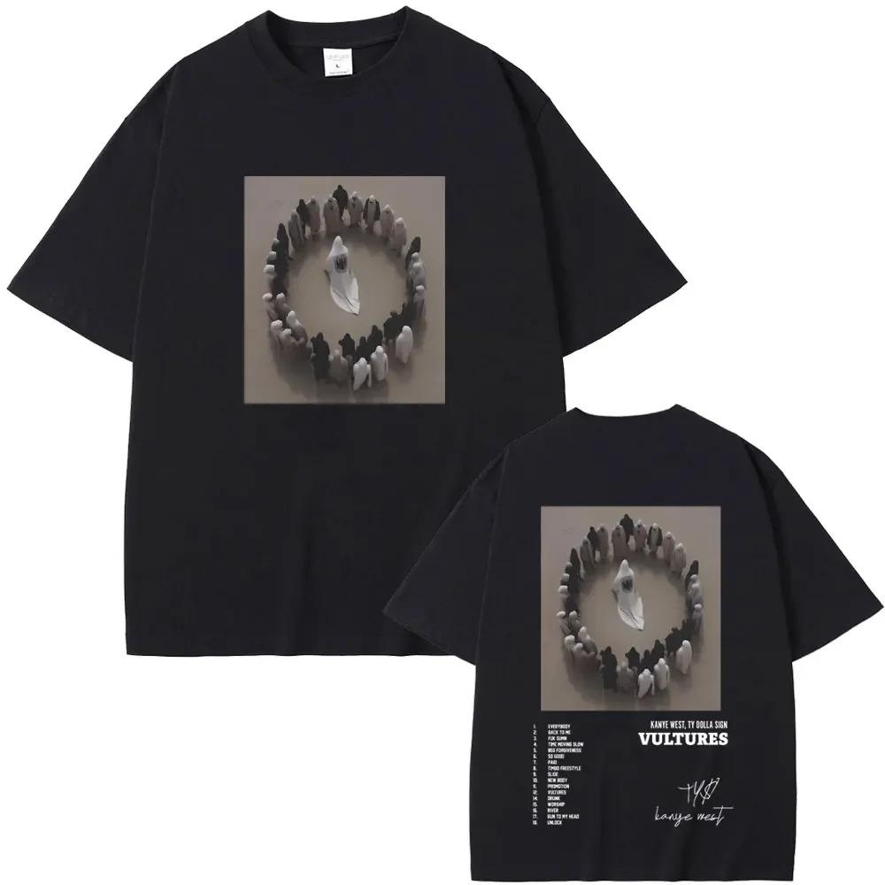 Rapper Kanye West New Music Album Vultures Graphic TShirts Men Women Hip Hop Street Fashion Oversized Tees Pure Cotton Tops