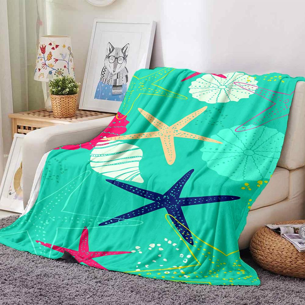 Seafish Jellyfish Shell Print Flannel Blanket High Quality Warm Comfortable Cover for All Seasons Perfect for Gifts Home Decor