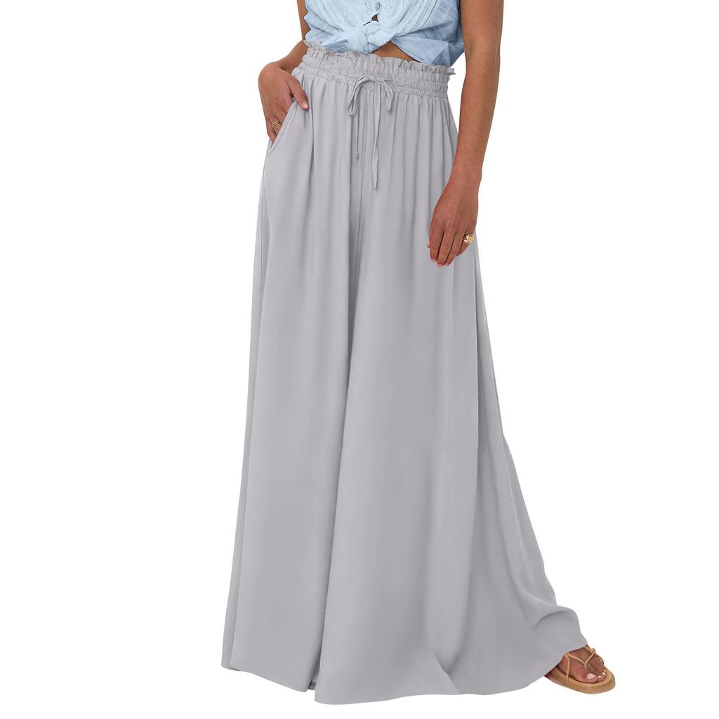 Women High Waisted Wide Leg Pants Summer Casual Flowy Palazzo Pants Solid Beach Trousers With Pocket