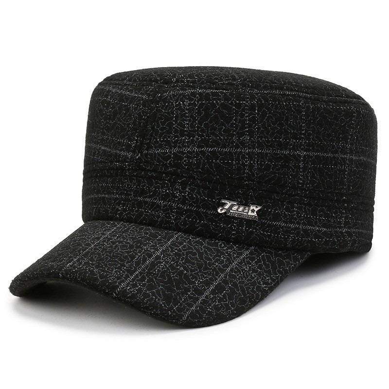 Зимняя шапка Мужская флисовая холодостойкая и теплая шапка с плоским верхом Шапка дедушки шерстяная утолщенная с защитой ушей утиный козырек хлопковая шапка