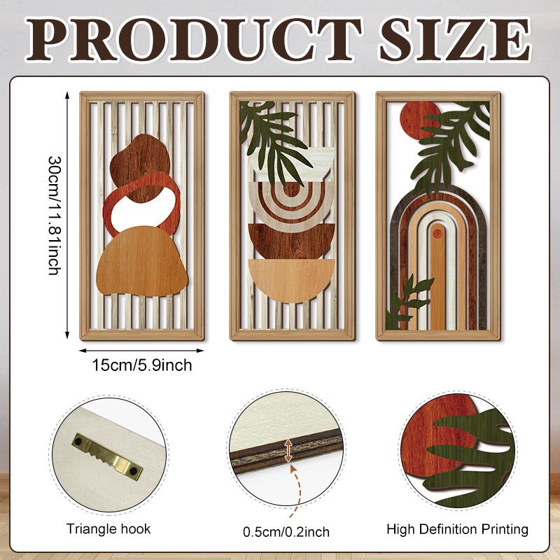 Деревянное настенное украшение из 3 частей в богемном стиле, подвеска для стены в стиле фермерского дома, геометрические подвесные декоративные деревянные изделия