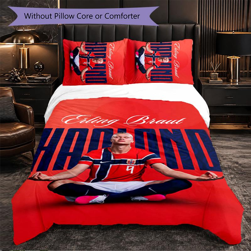 Erling Haaland Themed Bedding 3Pcs Duvet Cover Set Decorative Bed Linen For Teen Room Home Decoration