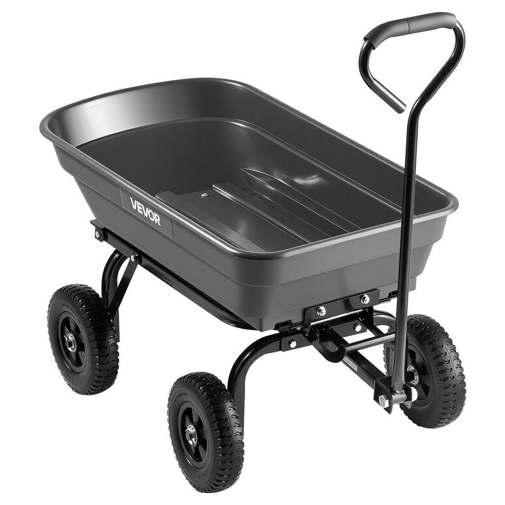Garden Dump Cart, 181 kg Poly Dump Cart, Garden Carts Dumps Wagon with 90° Quick-Dumps Mechanism, 180° Swivel Wheels, 270° Flexible Rotating Bearings,