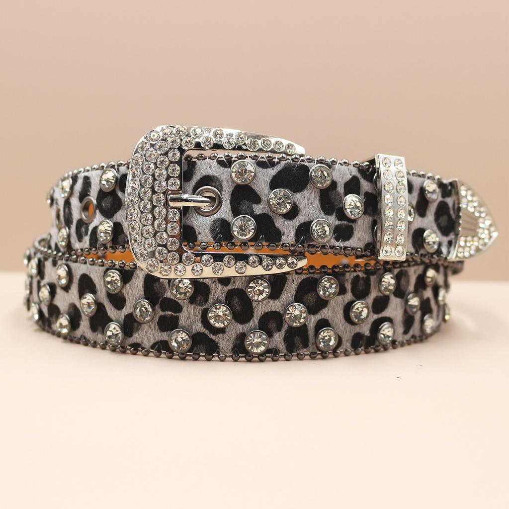 Cross Belt Leopard Print Western Rhinestone Belt Personalized Denim Woman Rivet Jeans Belt