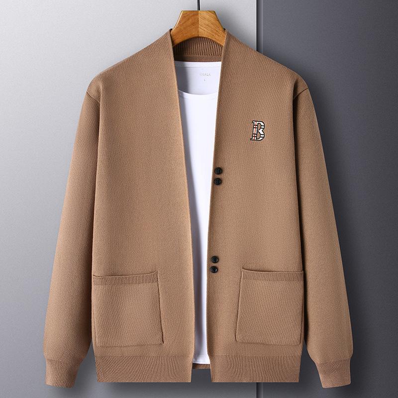Трикотажный кардиган Мужская одежда Тренд Простой вышитый свитер Пальто Весна и осень Досуг Красивый свитер