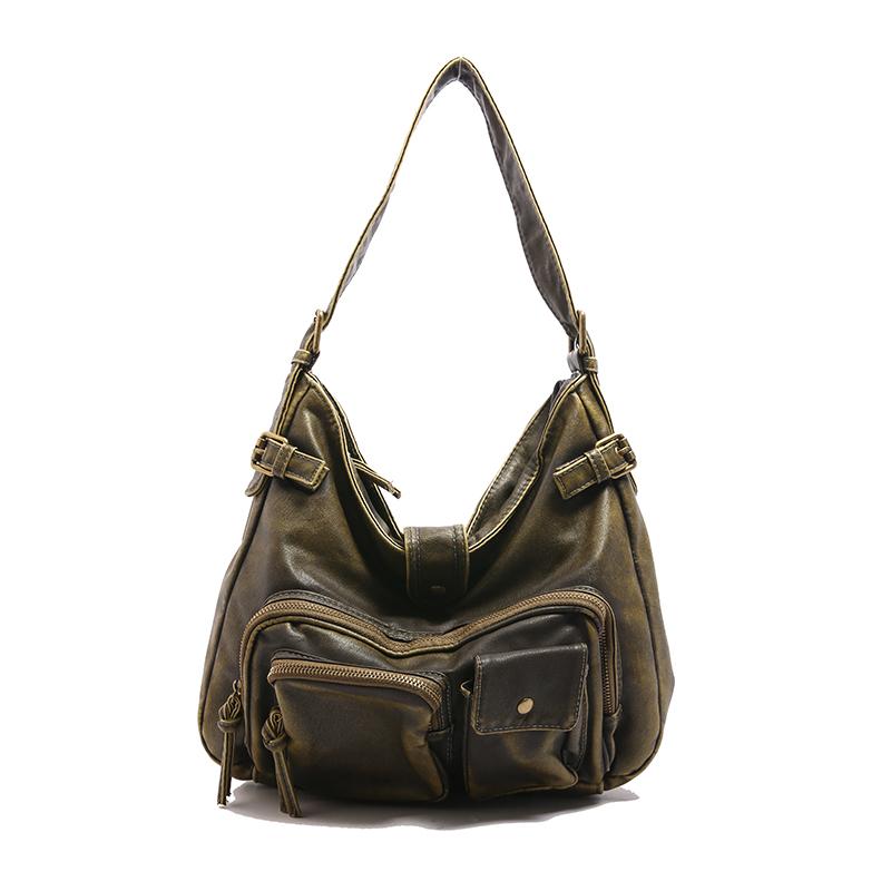 Женская модная выстиранная состаренная сумка-локомотив Spice Girl, многокарманная, в японском и корейском тренде, на плечо