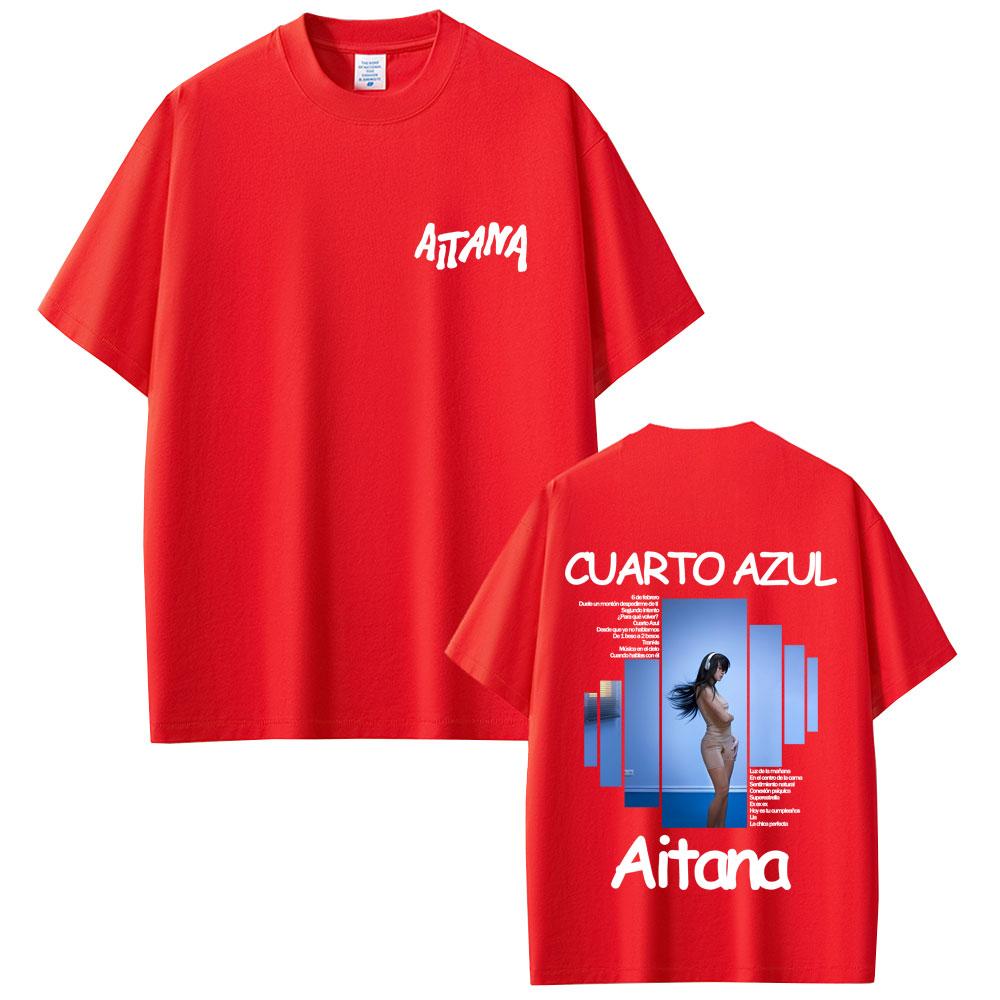 Singer Aitana CUARTO AZUL Album Graphic Tshirt Unisex Women Hip Hop Fashion Oversized T Shirts Male Casual Cotton Vintage Tshirts