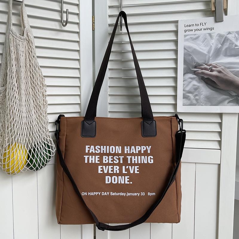 Oxford Canvas Tote Bag For Women With Letter Print Soft Shoulder Daily Use