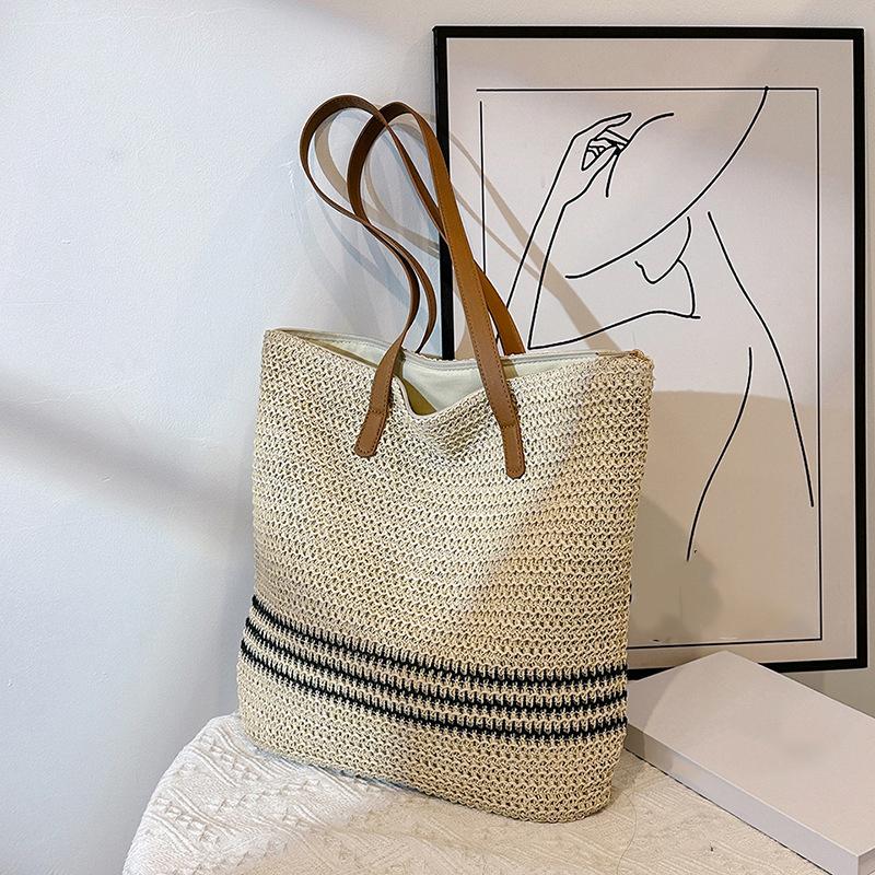 Дизайнерская полосатая соломенная сумка через плечо, женская мода, большая вместимость, женские сумки для шопинга, летняя сумка для отдыха на пляже