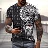 Europe And America   Viking Tattoo Art T Shirt Men's 3D Print T-shirts Summer Casual Sports Short Sleeve Retro Tops