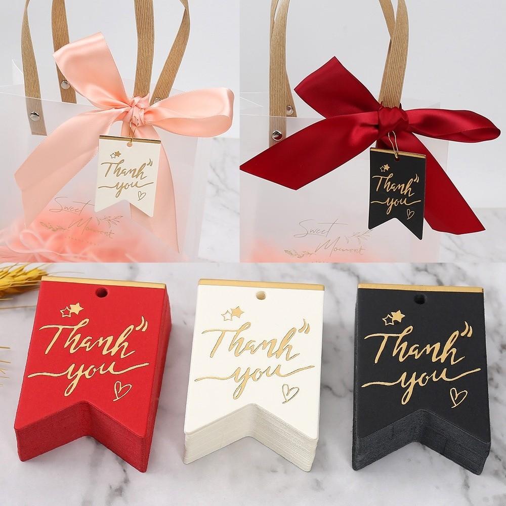 100pcs Bronzing Stamping Thank You Tags Black White Paper Packing Labels Party Label Stickers