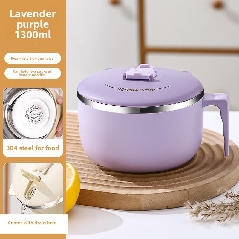 1300ml Stainless Steel Ramen Bowl With Lid Large Instant Noodle Bowl Portable Fruit Salad Rice Soup Bowl Kitchen Tableware