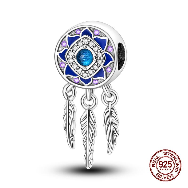 100% оригинальное серебро 925 пробы с перьями, красочные подвески в виде ловца снов, подвески, подходят для оригинальных браслетов 925, ювелирные изделия своими руками