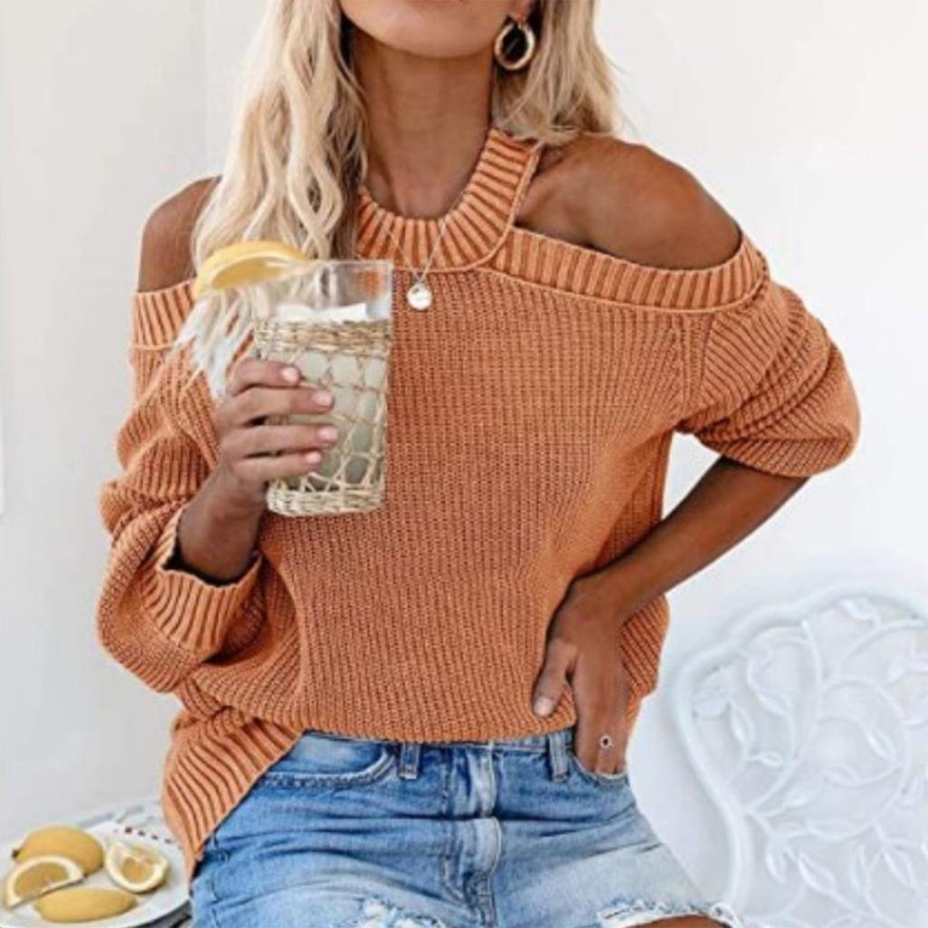 Women's Solid Color Sexy Off Shoulder Loose Knit Sweater Top