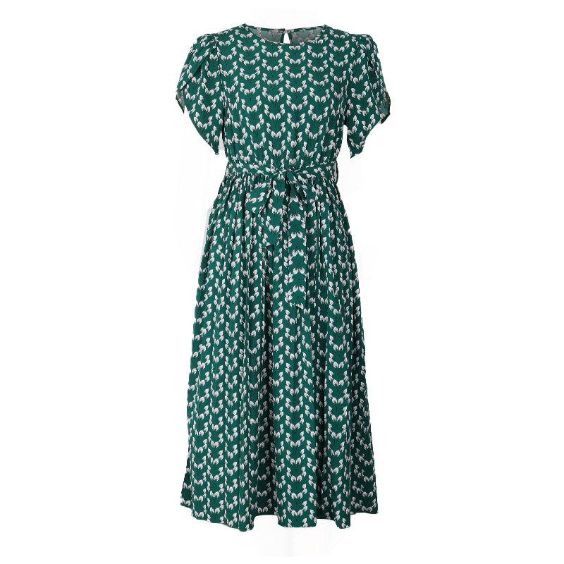 Summer Women Floral Print Long Dress O Neck Short Sleeve Holiday Style