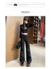 Spring 2025 Women's Black High-Waist Slim Fit Flared Workwear Pants