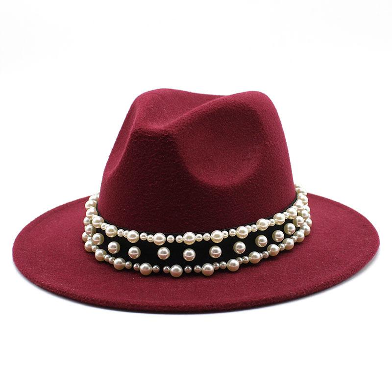 Jazz Hat, Pearl Top Hat, Женская модная мужская и женская шерстяная шляпа