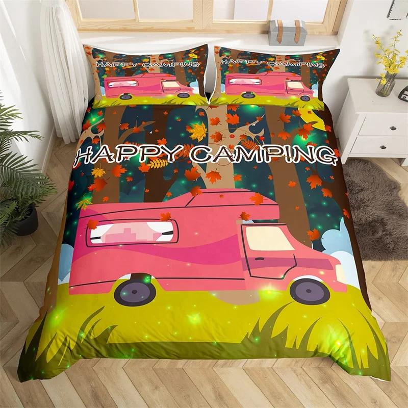 Comforter Happy Camping Queen Full Twin King Camper Theme Comforter With 2 Rustic Farmhouse Style Bedding Set