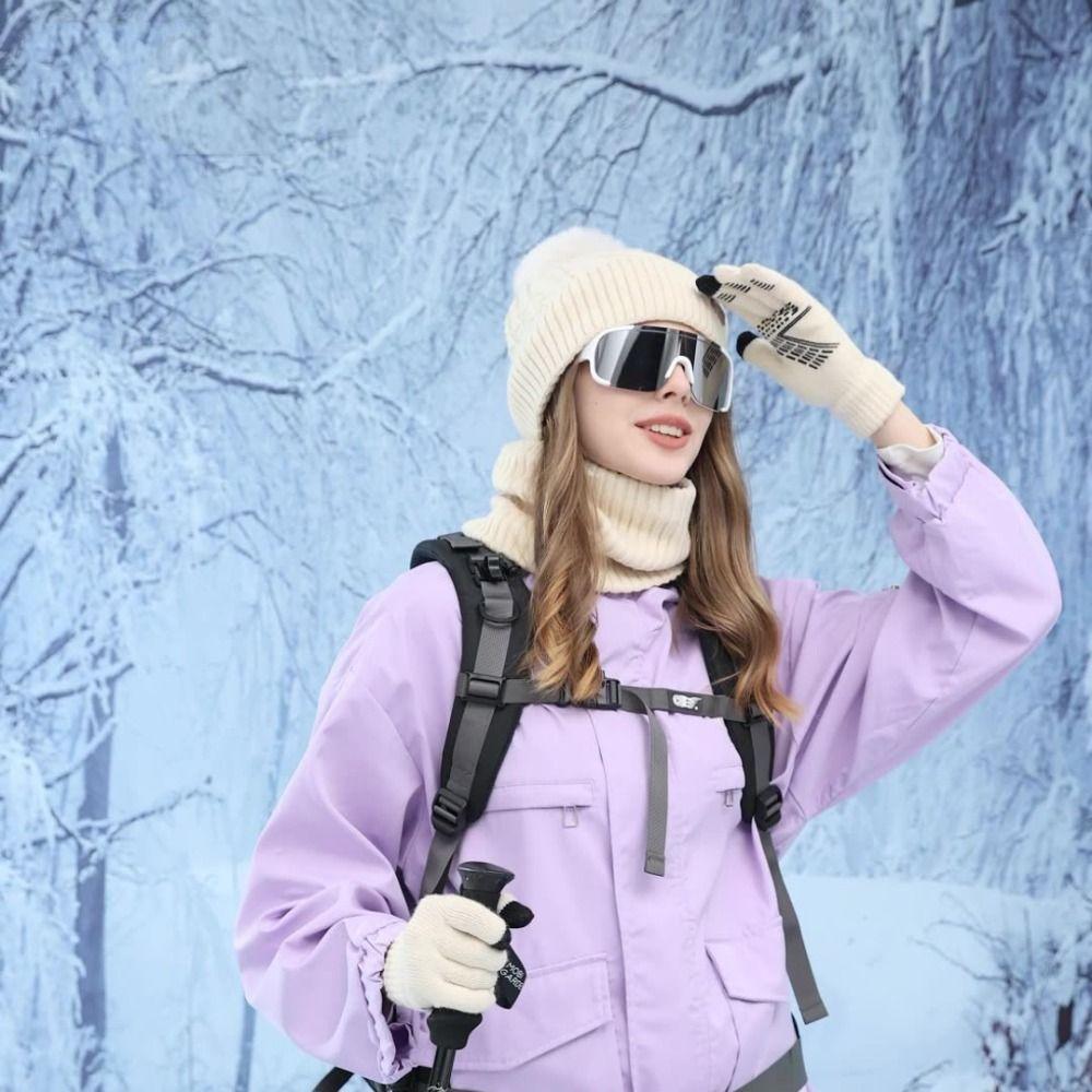 3pcs Solid Color Thermal Knit Cap Warm Winter Beanie Hat Soft Hat Scarf Gloves Set  Winter