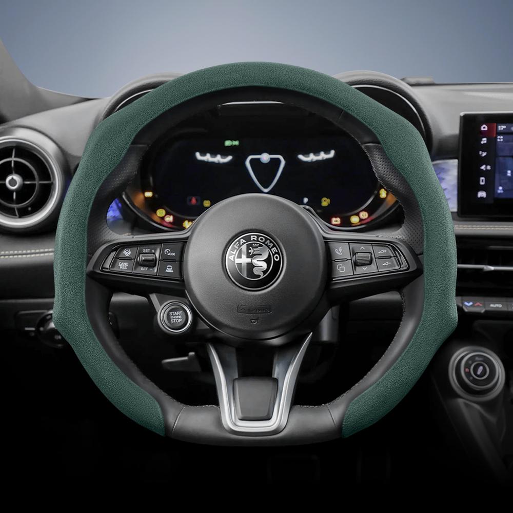 IMKC9 Suitable for Alfa Romeo Premium Suede Snap-On Steering Wheel Cover, Non-Slip and Durable Giulia 952 Stelvio 949 147 Mito Giulietta Tonale 965