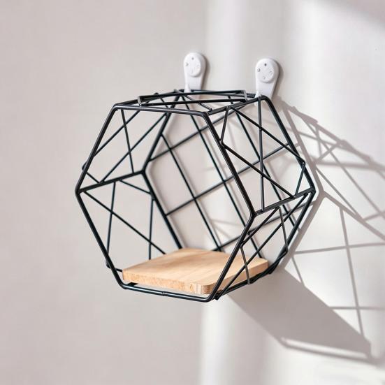 Wall Shelf Large-Capacity Storage Rack with Hexagonal Shape Art Display Stand Wall Mounted Shelf for Living