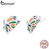 BAMOER Стерлингового Серебра 925 пробы блестящие бабочки женские серьги-гвоздики красочная бабочка корейские простые серьги-гвоздики изящные ювелирные изделия в подарок