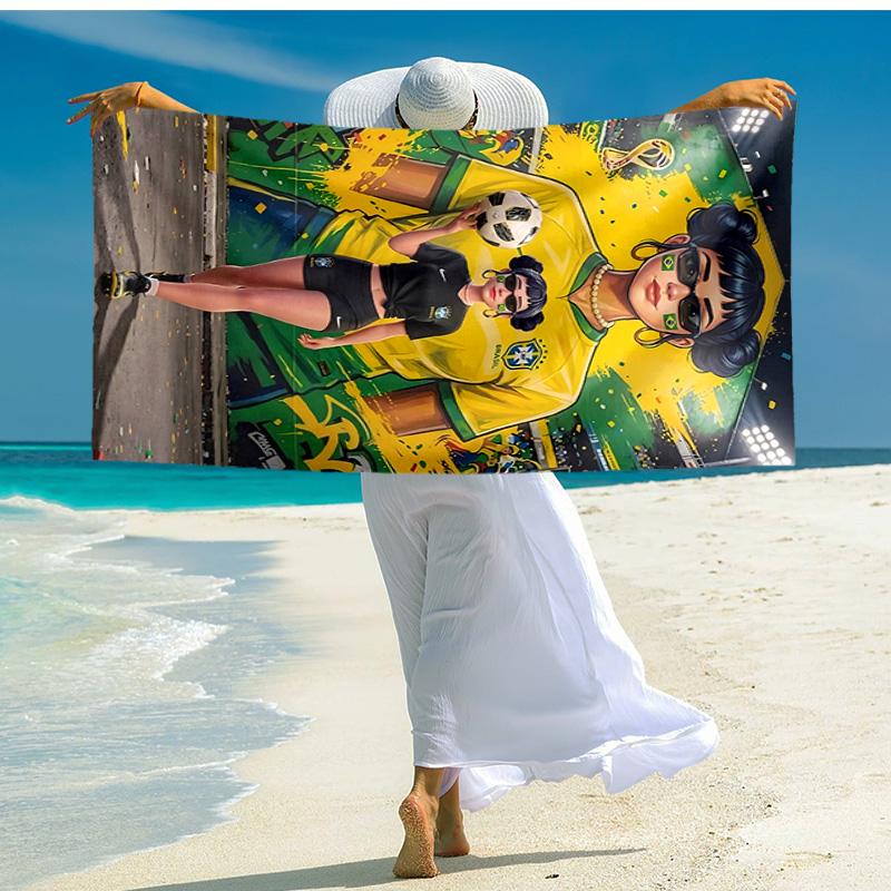 1pc Soccer Art Street Fashion Cartoon Quick Dry Microfiber Bath Towel for Swimming Surfing Camping Unisex Holiday. SJT7201160