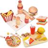 Kids Kitchen Toys Pretend Play Food Cooking Set Wooden Simulation Hamburger Pisa French Fries Cutting Game Kitchen Toy for Girls
