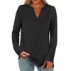 Women's Fashion Loose V-Neck T-Shirt Solid Colour Long Sleeve Casual Top