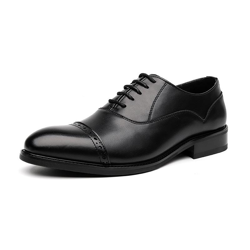 Casual leather shoes men's formal wear spring and autumn office brown derby heightening wedding groom shoes-A