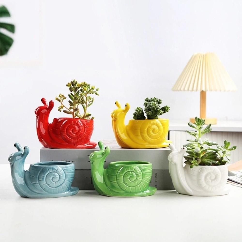 Ornaments Succulent Flowerpot Snail Shape Flower Vase Cute Ceramic Flower Pot Home Office Decor