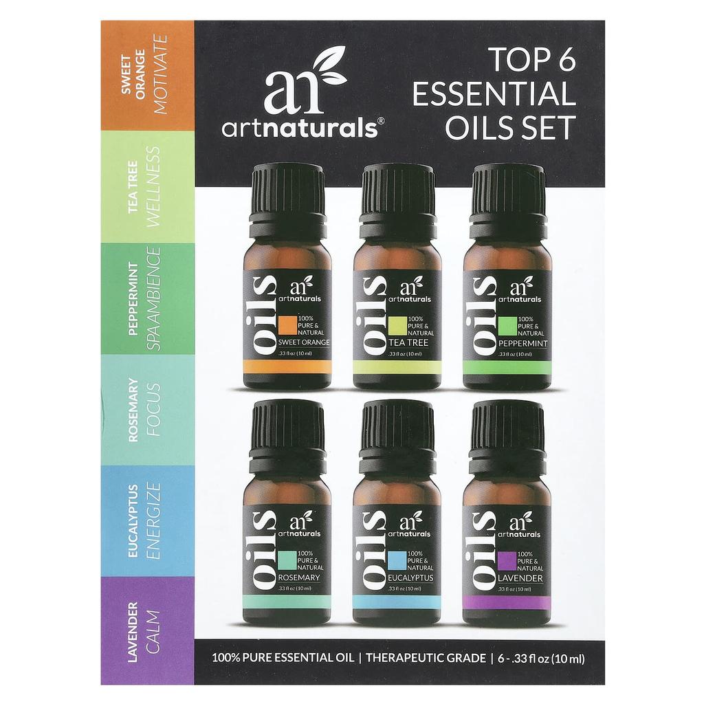 artnaturals Set of 6 Popular Essential Oils, Set of 6, 10 Ml (0.33 Fl Oz) Each.