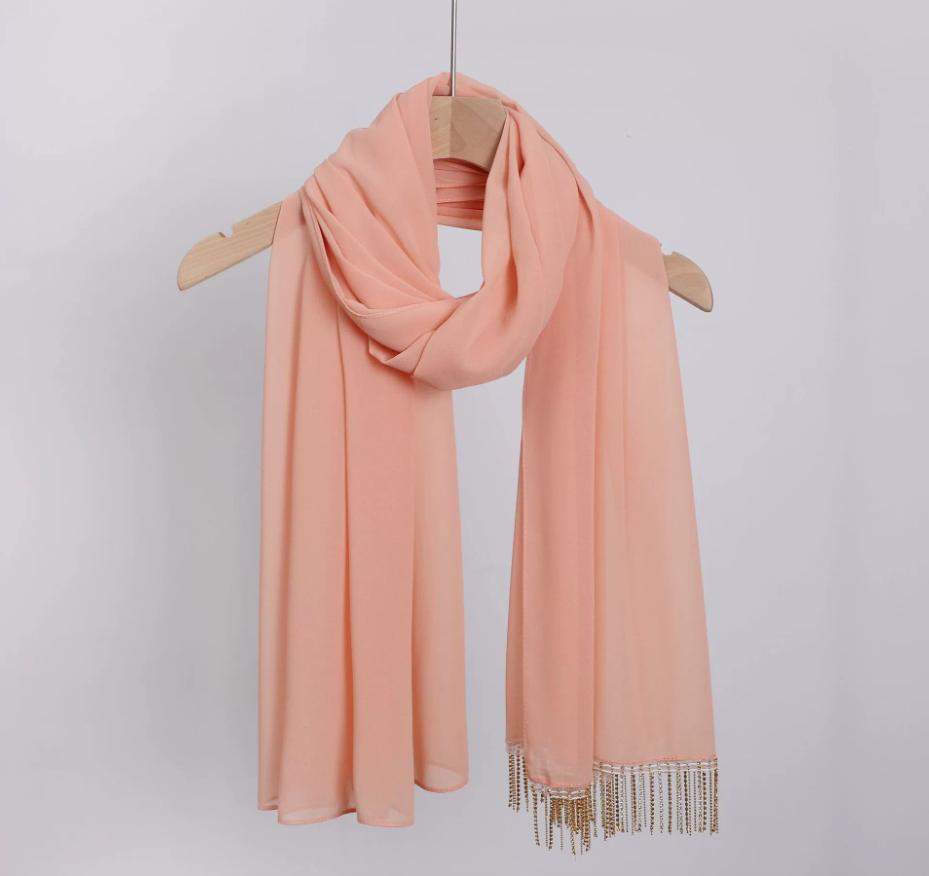 Fashion Muslim Chiffon Hijabs With Chains Diamonds Glitter Shimmer Long Shawls Headscarf Wraps Islamic Headband Turban Scarves