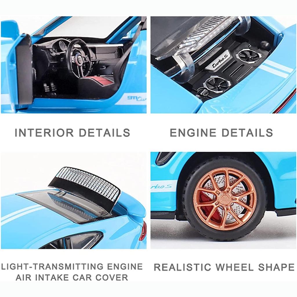 1:24 масштаба 911 Turbos, металлический спортивный автомобиль, модель из сплава, литой автомобиль и игрушечный автомобиль, имитация звука и света, коллекция, детский подарок