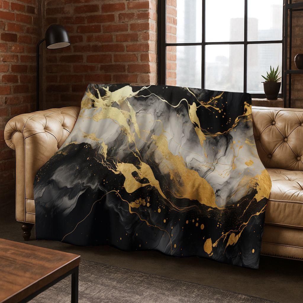 Dream Colorful Stone Texture Marble Black Green Gold Flannel Blanket,Cozy Soft Throw Blanket for Home Bedroom Bed Sofa Gift