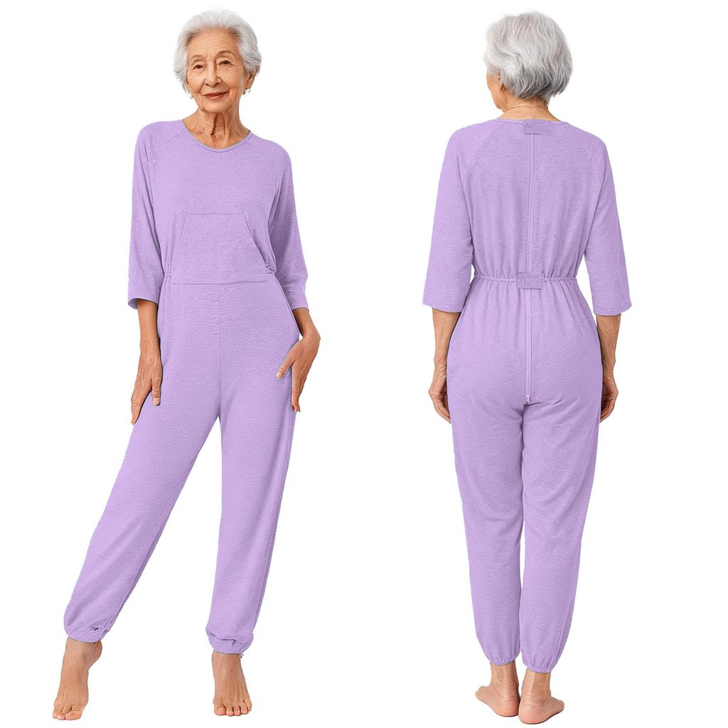 Special Needs & Disability Romper for Women S-XXL: Adaptive Jumpsuit with Double-End Zip, Long Sleeve Pants for Easy Care