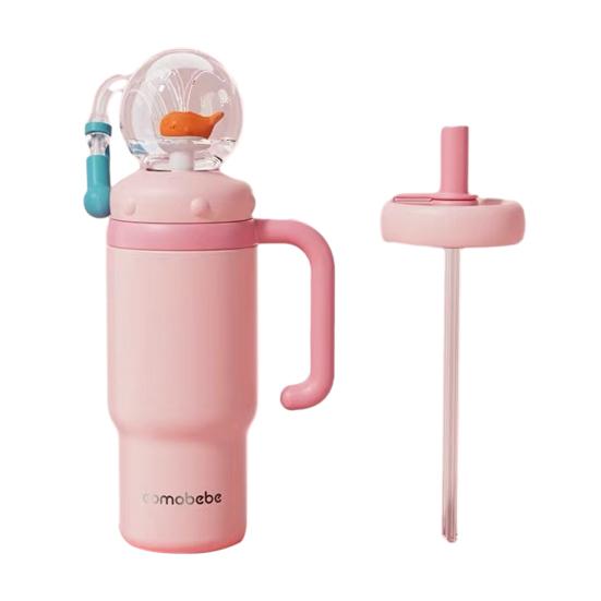 Стакан-фонтан в форме кита 710 мл из нержавеющей стали с забавным эффектом фонтана, герметичная, непроливаемая, с трубочкой, для детей и взрослых