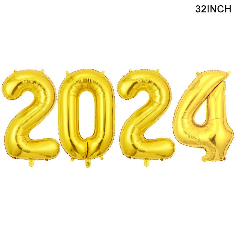 Новый год 2024 Цифровые фольгированные шары С Новым годом Канун Нового года Вечеринка Сувениры Принадлежности Гирлянда Фотобутафория Рождественские украшения Навидад