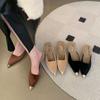 Fashion Flock Women Slides Slippers Pointed Toe Outside Slides Thin Low Heels Beige Brown Black 2024 New Arrivals Casual Dress Sheos 39