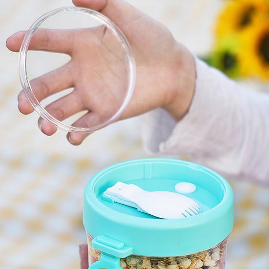 600ml Oatmeal Cup Visible Airtight Lid Thickened with Spoon Food Storage Portable Overnight Yogurt Milk
