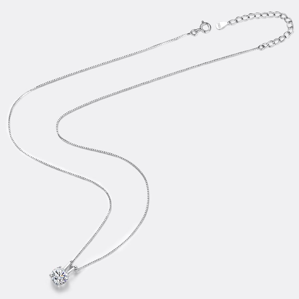 CZCITY Classic Design Ladies Silver Jewelry 1.0ct Round Moissanite Diamond Pendant Necklace S925 Sterling Silver Chain Necklace