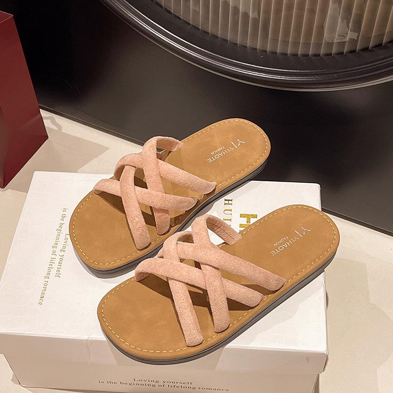 Римские однословные шлепанцы женские нескользящие универсальные крутые шлепанцы пляжные летние в горошек модные