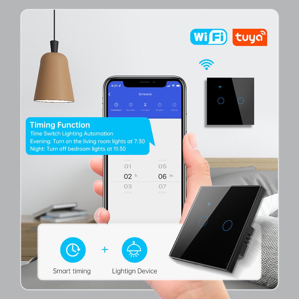 Умный WiFi Двойной Управляющий Граффити Выключатель, Тип 86 EU/UK, Нейтральный Провод, Трехпозиционный, с Таймером в Приложении и Голосовым Управлением.