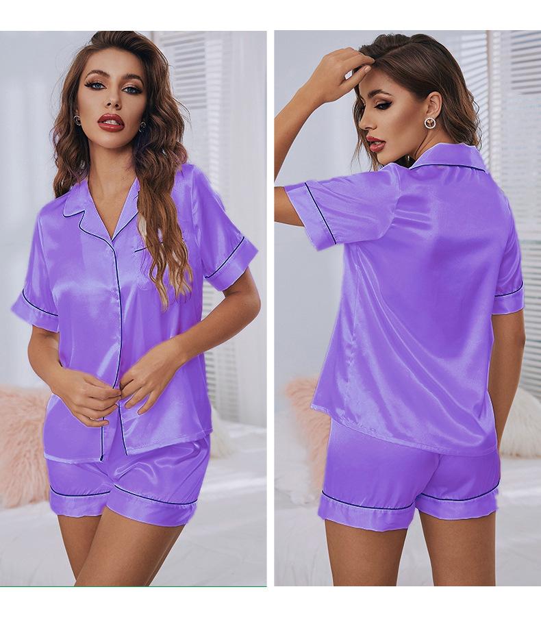 Большие размеры, женская летняя пижама, однотонная домашняя одежда с окантовкой, комплект из 2 предметов, шорты с коротким рукавом, повседневная домашняя одежда
