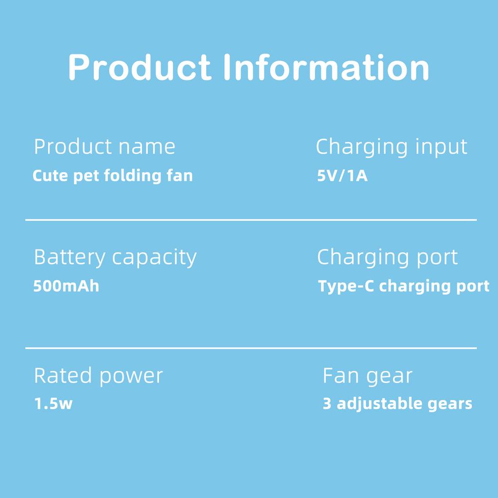 Ручной настольный мини-вентилятор с ушками медведя, складной, 500 мАч, 3 скорости, 2 лопасти, USB-зарядка