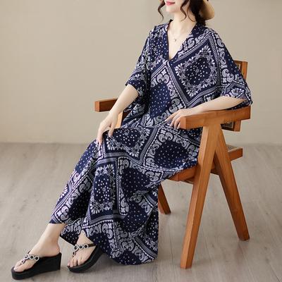 Летнее хлопковое льняное платье с v-образным вырезом, свободное художественное длинное пляжное платье для отдыха для женщин