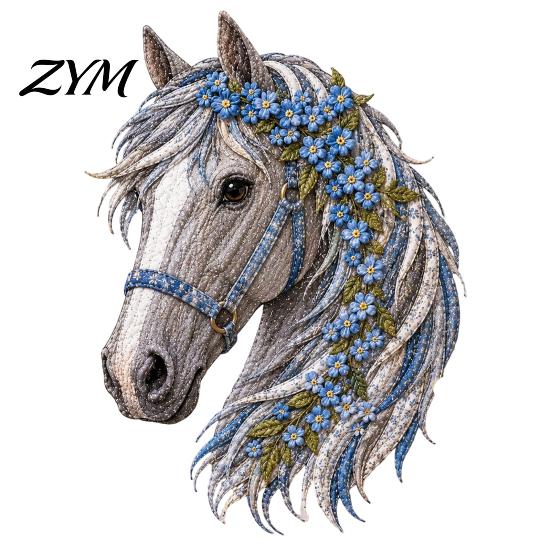 Flower Horse Theme Art Floral Patchwork Kit, Fabric DIY Diy Kit Sewing for Adults, Handmade Wall Decor Beginner Friendly Crafting