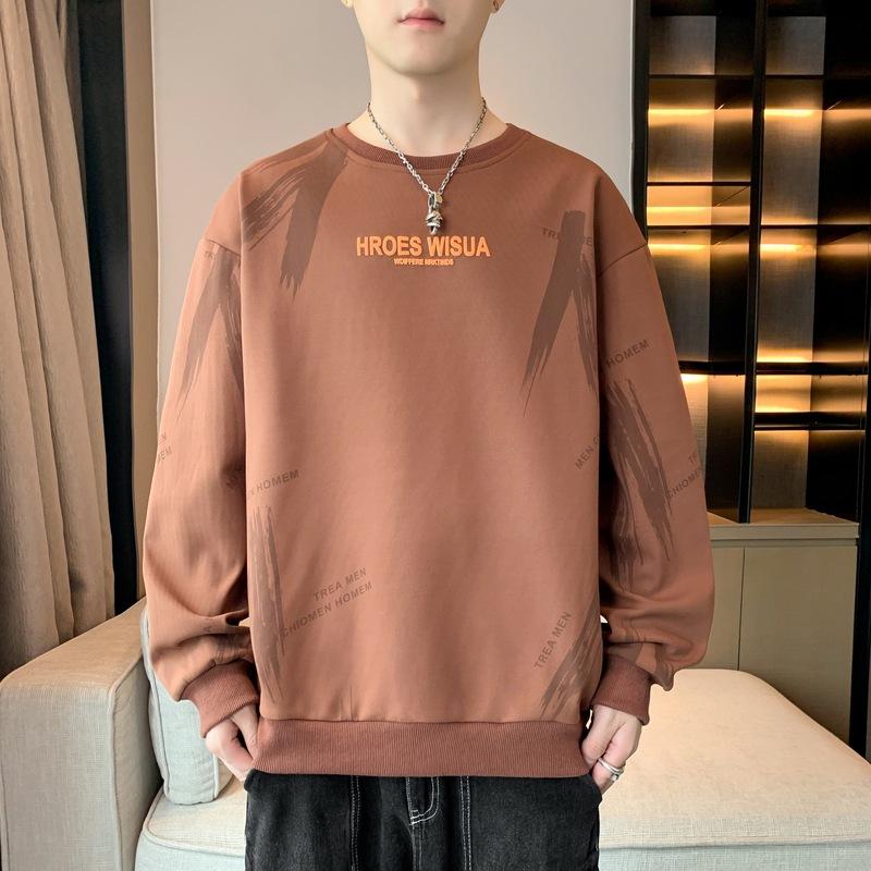 Мужская весенне-осенняя новая нижняя рубашка с длинным рукавом, футболка с круглым вырезом и принтом, большой размер, мужской топ