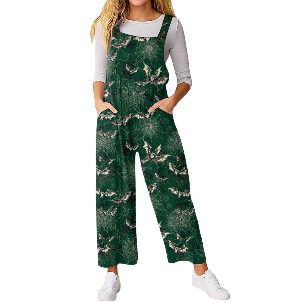 Women’s Loose Casual Sleeveless Jumpsuit Halloween Printed Jumpsuit Printed Jumpsuit